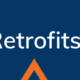 Blue head with white text that says Retrofits with an orange arrow in the bottom center